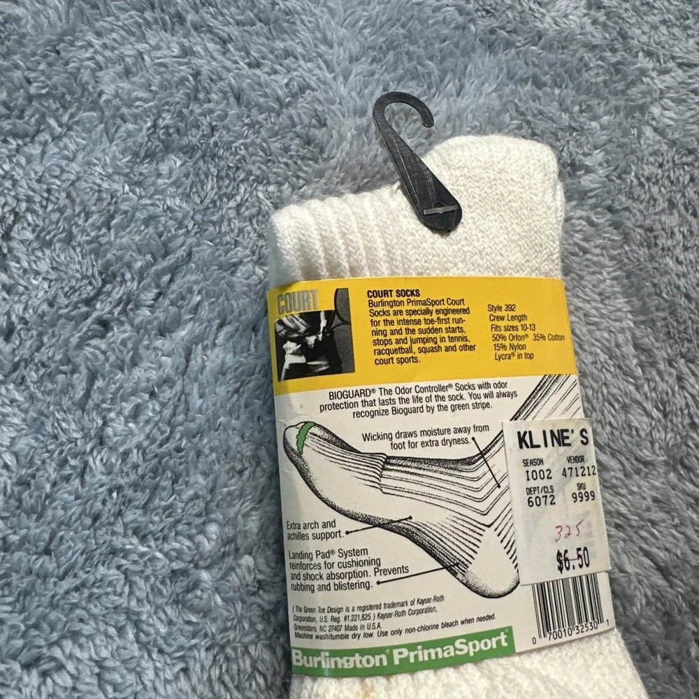 VTG BURLINGTON Prima Sport White Athletic TUBE Socks VINTAGE 90s Shoe SZ 10-13